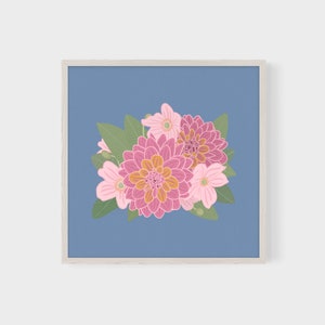 Minimalist Flower Wall Art Bright Floral Art Print Pink, Blue, Green Botanical Download Printable Wall Art Square Retro Flower Art image 9