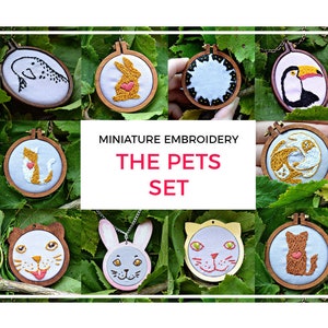 10 pet portrait embroidery patterns, mini embroidery hoop art, beginner embroidery patterns, diy hoop art tiny embroidery hoop pattern image 1