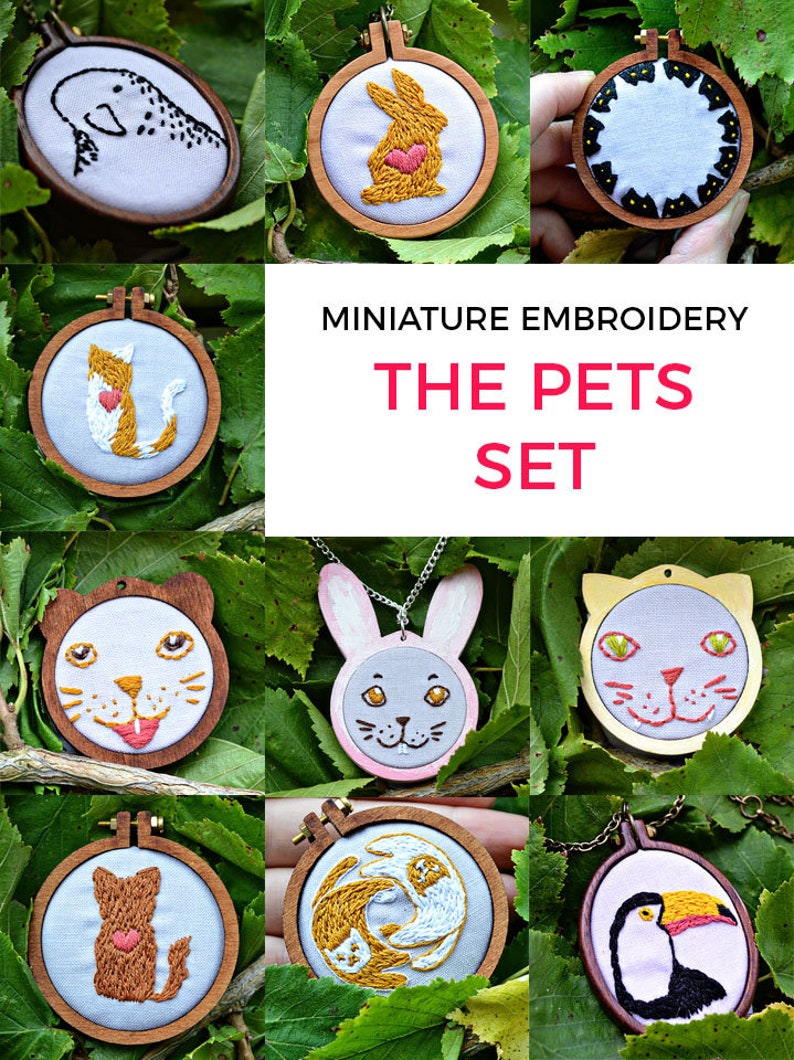 10 pet portrait embroidery patterns, mini embroidery hoop art, beginner embroidery patterns, diy hoop art tiny embroidery hoop pattern image 8