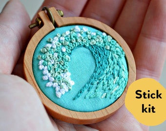 tiny embroidery hoop kit, miniature embroidery pattern, ocean, beach, diy jewelry, diy embroidery, beginner embroidery, hand embroidery