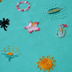 10 mini embroidery pattern bundle, miniature stitching, easy needlework, beach vibe hoop art, tropical diy jewelry image 10