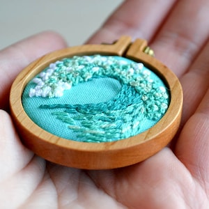 tiny embroidery hoop kit, miniature embroidery pattern, ocean, beach, diy jewelry, diy embroidery, beginner embroidery, hand embroidery image 3
