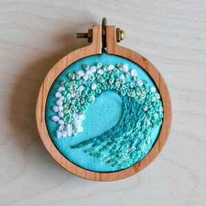 tiny embroidery hoop kit, miniature embroidery pattern, ocean, beach, diy jewelry, diy embroidery, beginner embroidery, hand embroidery image 5