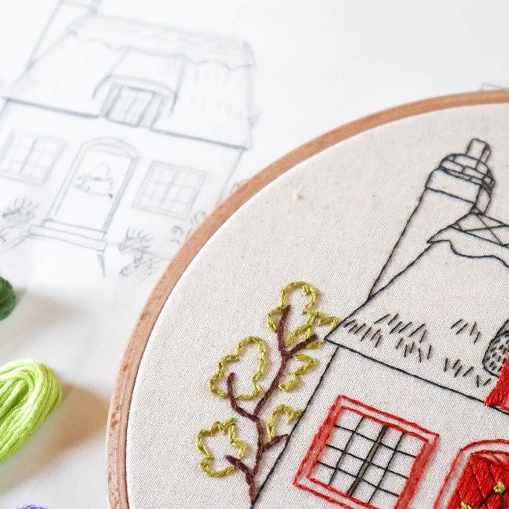 Broderie Crewel Ancienne Fait Main – Chalet De Campagne Pastel, Style Cottage-core