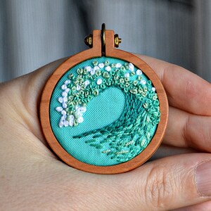 tiny embroidery hoop kit, miniature embroidery pattern, ocean, beach, diy jewelry, diy embroidery, beginner embroidery, hand embroidery image 6