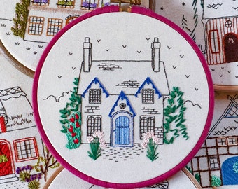 old houses embroidery pattern
