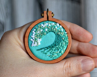 tiny embroidery hoop pattern, miniature embroidery pattern, ocean, beach, diy jewelry, diy embroidery, beginner embroidery, hand embroidery