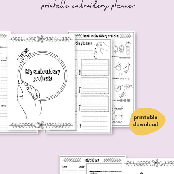 printable embroidery planner, stitching project organizer