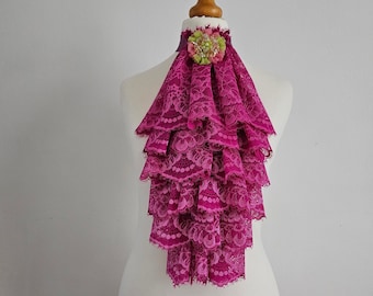 Dark Pink Lace Jabot: Historical Costume Accessory