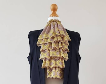 Beige and yellow lace jabot, Beige lace cravat, Historical accessory