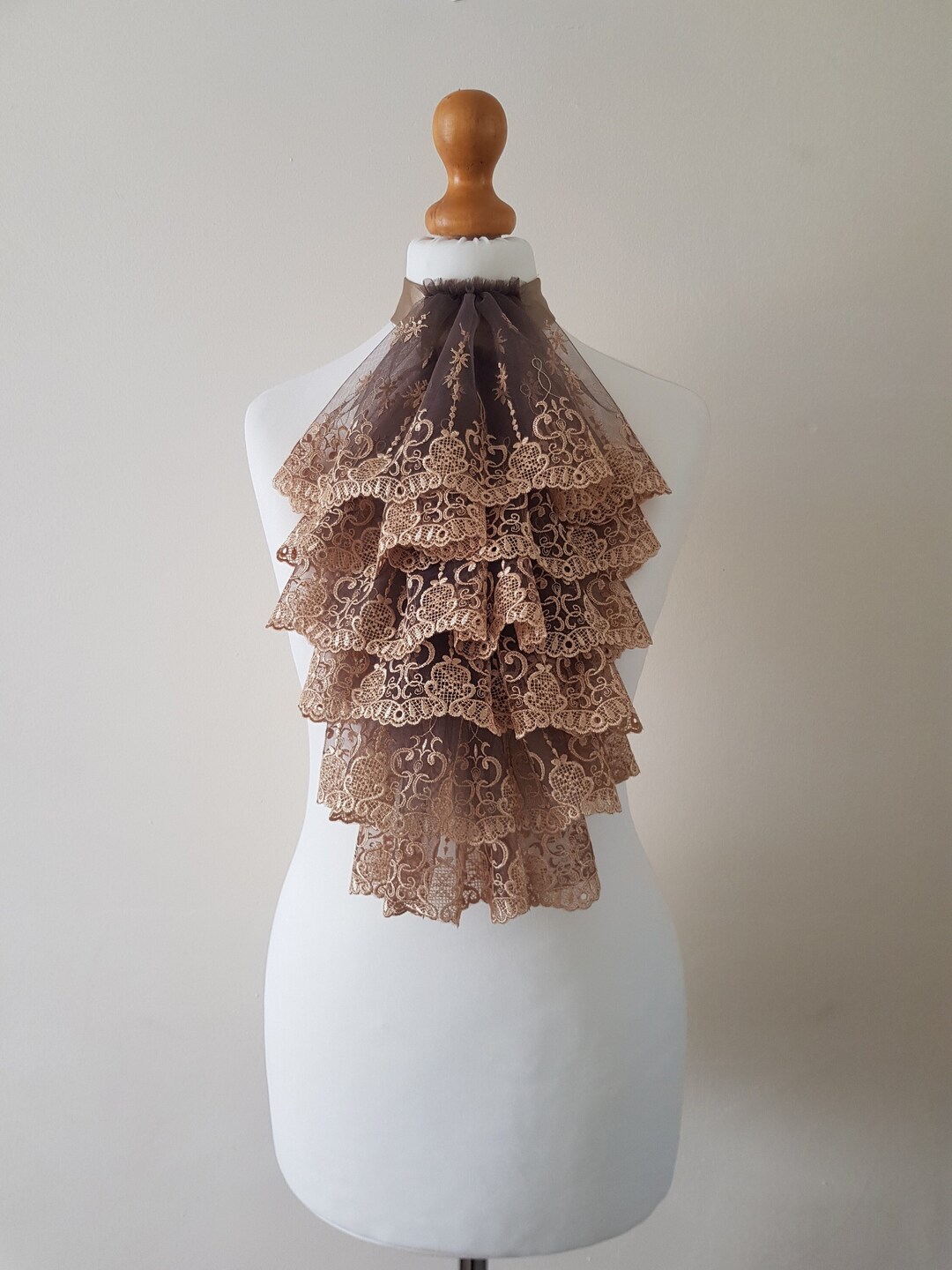Brown Lace Jabot, Brown and Gold Colour Lace Cravat, Historical Accessory Etsy