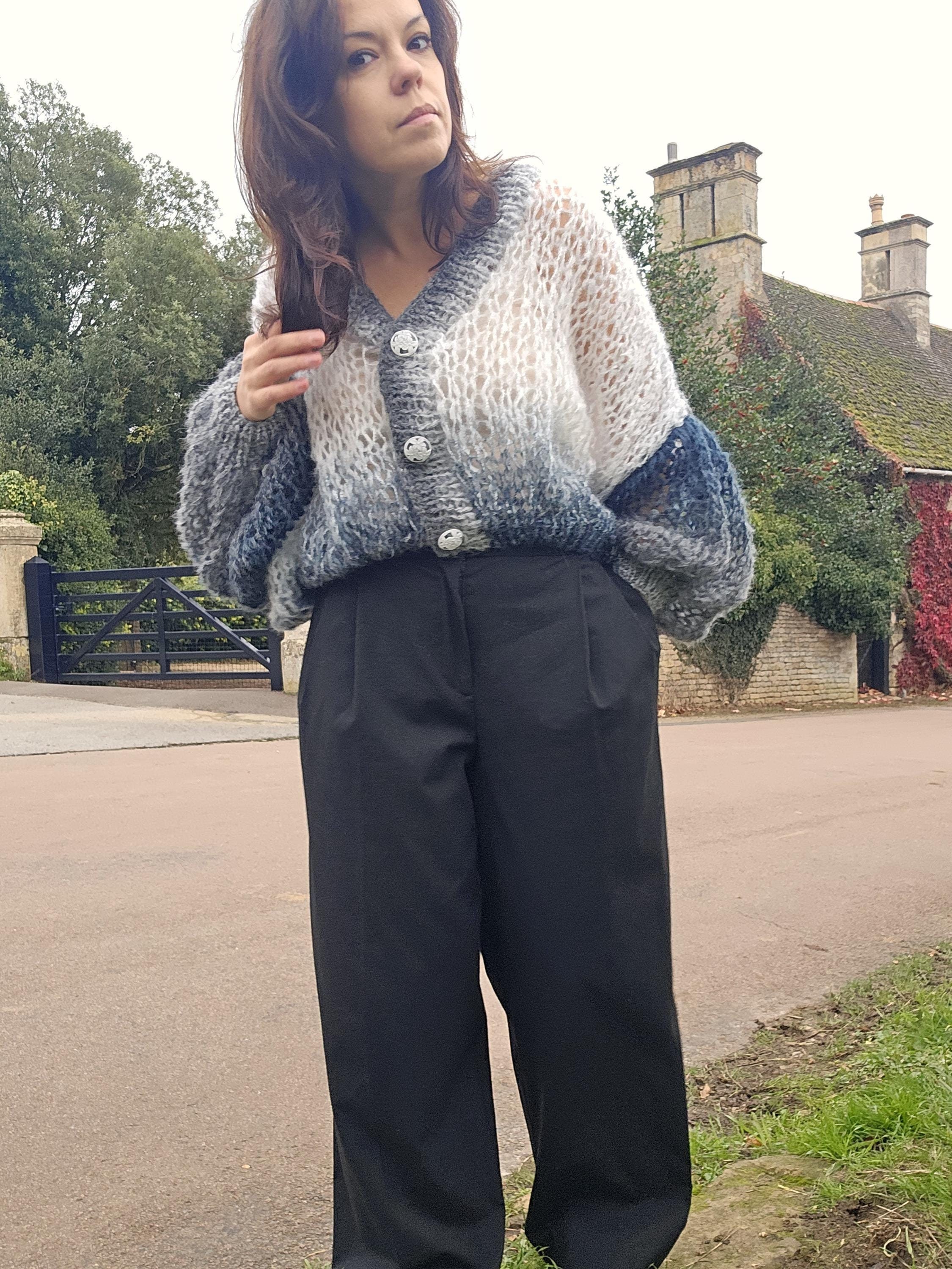 Mohair Blend Oversized Cardigan: Multicolor Knit, Size S-M Mohair Blend Oversized Cardigan: Multicolor Knit, Size S-M
