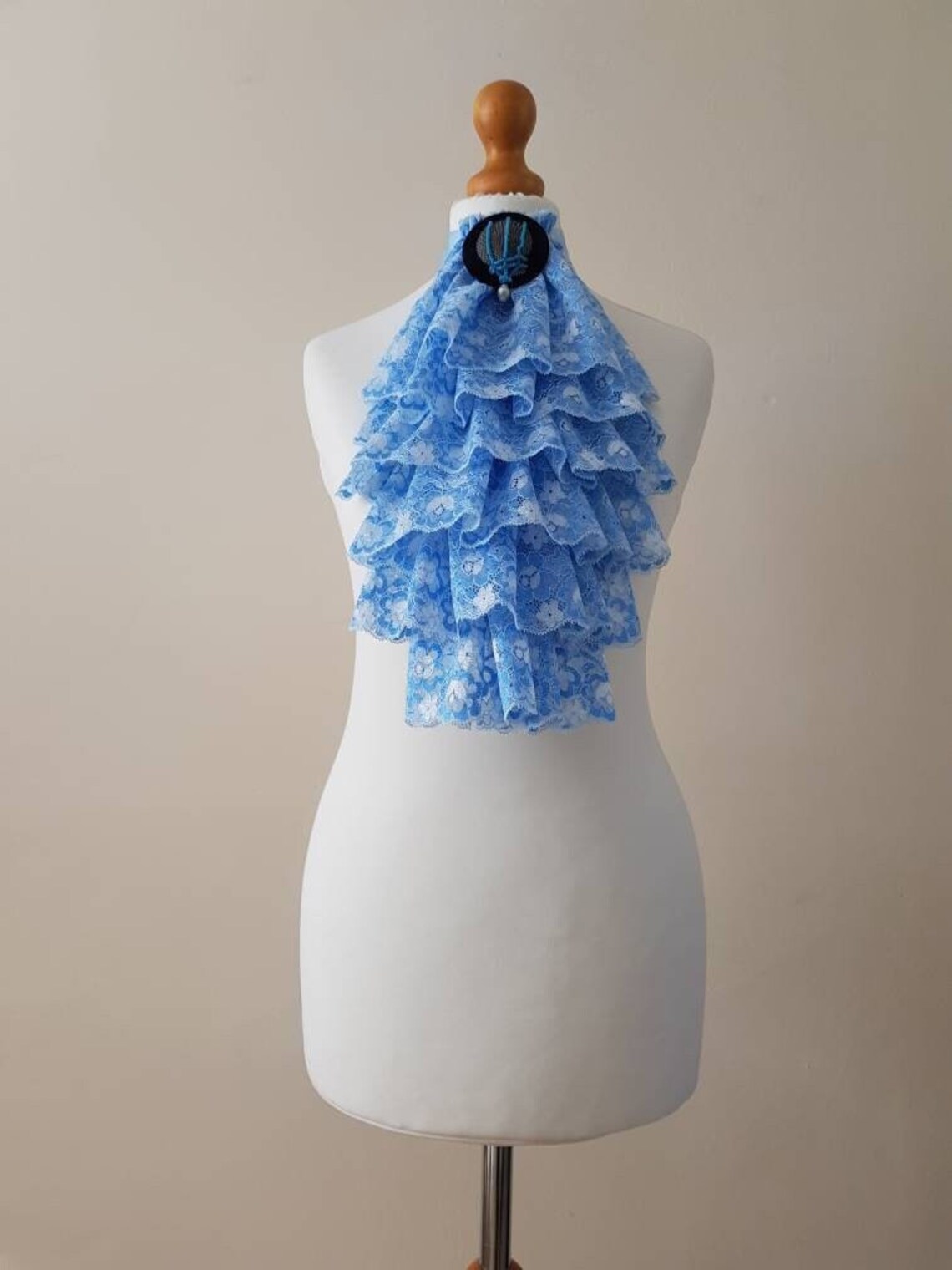 Light Blue Lace Jabot Blue and White Lace Cravat Historical Etsy UK