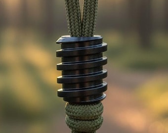 Black Titanium Paracord Lanyard Bead - EDC Zipper Pull & Utility Charm - Grooved Barrel Design