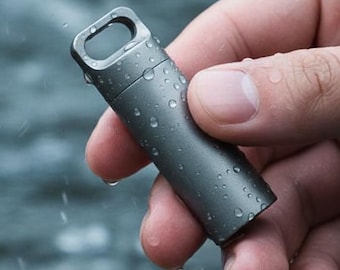 Minimalist Gray Titanium EDC Canister | Waterproof Keychain Daily Supplement Fob & Miniature Storage Container