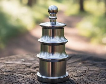 Titanium EDC Waterproof Storage Container, Daily Supplement Fob Keychain, Miniature Pagoda Style Canister for Outdoor Adventure