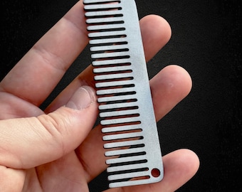 Tool Minimalist Silver Metal Comb Titanium Beard & Hair Grooming EDC Pocket Gear with Lanyard Hole Mens Gift