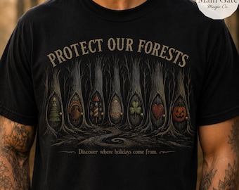Camiseta Comfort Colors "Protejamos nuestros bosques", camiseta de parques nacionales, camiseta de árboles navideños, Navidad espeluznante, regalo para fans de Halloween.