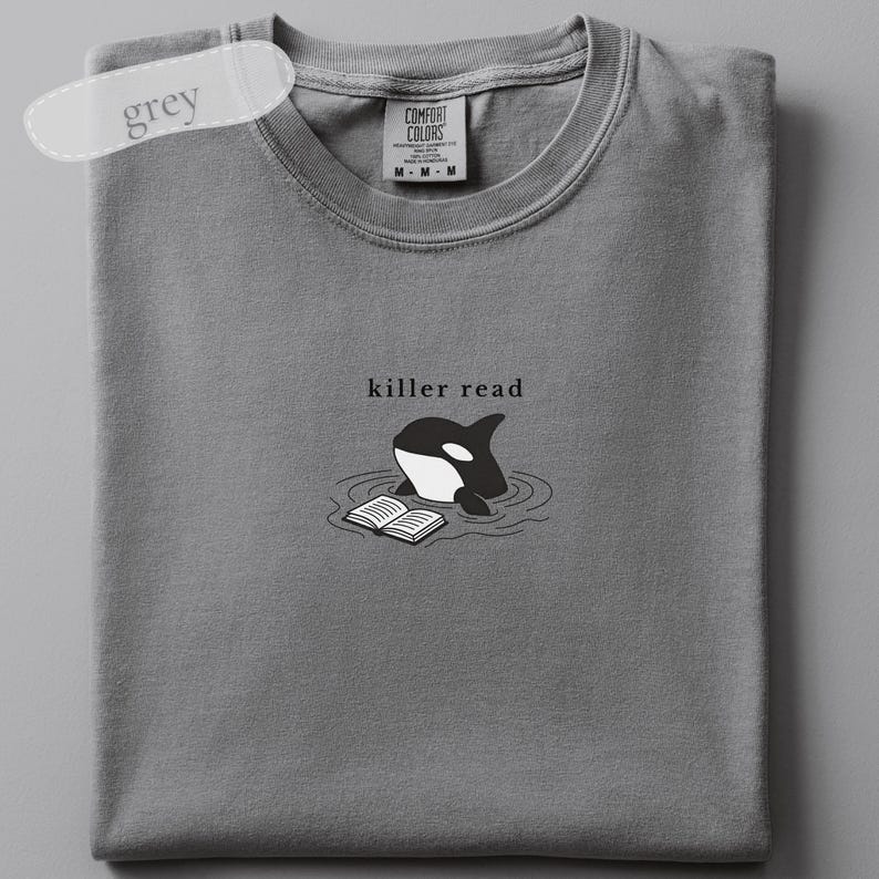 Camiseta bordada Killer Read Orca, camiseta para amantes de los libros con temática oceánica, colores cómodos, regalo para lectores de playa, camiseta playera para amantes de los libros, camiseta BookTok imagen 2
