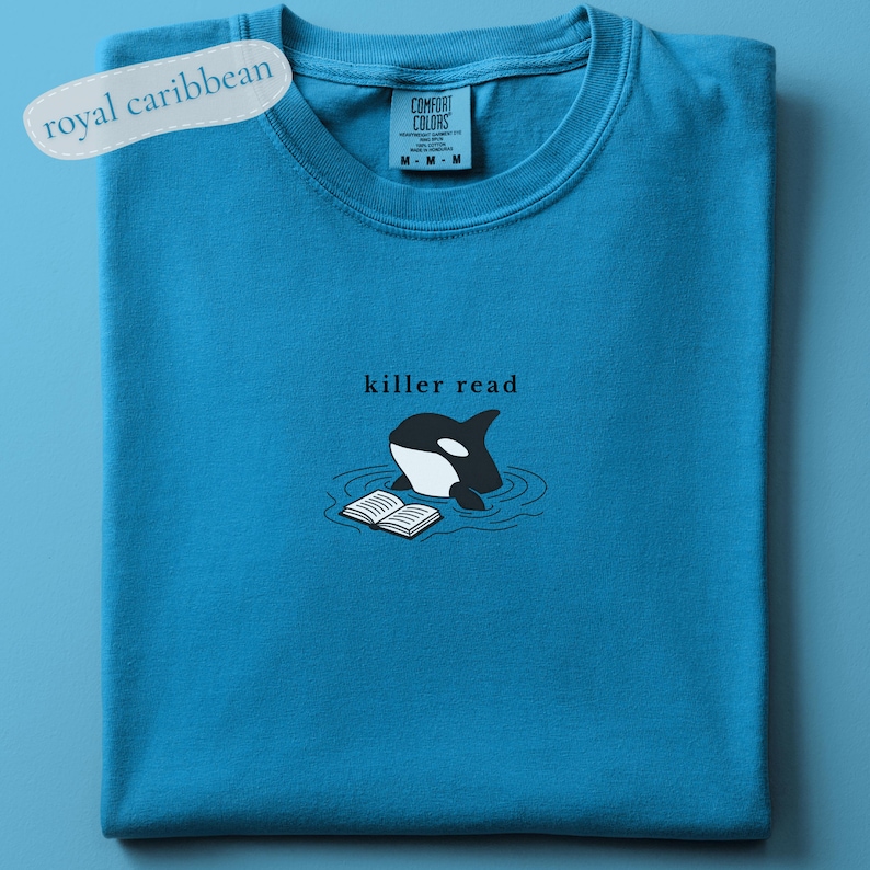 Camiseta bordada Killer Read Orca, camiseta para amantes de los libros con temática oceánica, colores cómodos, regalo para lectores de playa, camiseta playera para amantes de los libros, camiseta BookTok imagen 10