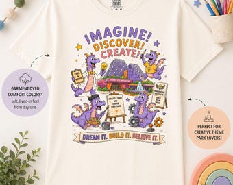 Camiseta Imagination Shirt a juego para adultos y niños, colores cómodos, sueña, construye, cree, camiseta creativa de parque temático, camiseta inspirada en EPCOT,