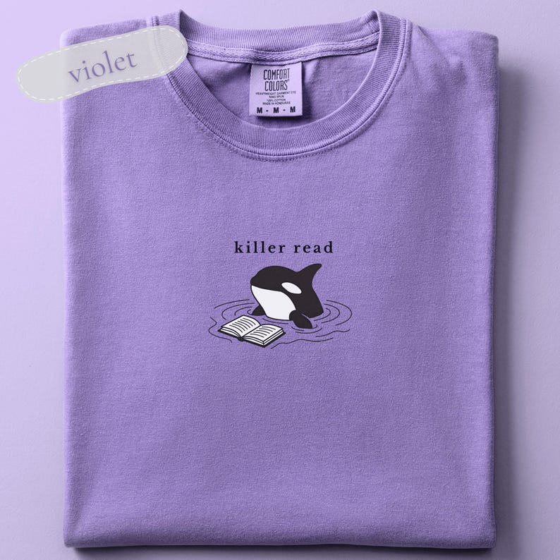 Camiseta bordada Killer Read Orca, camiseta para amantes de los libros con temática oceánica, colores cómodos, regalo para lectores de playa, camiseta playera para amantes de los libros, camiseta BookTok imagen 4