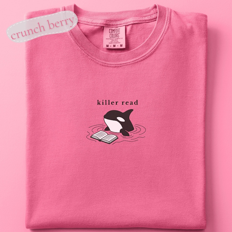 Camiseta bordada Killer Read Orca, camiseta para amantes de los libros con temática oceánica, colores cómodos, regalo para lectores de playa, camiseta playera para amantes de los libros, camiseta BookTok imagen 6