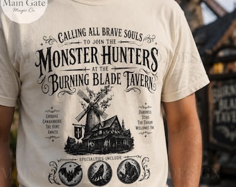 Camiseta Comfort Colors Burning Blade Tavern, Camiseta inspirada en el Universo Oscuro, Camiseta del Universo Épico, Camiseta de los Monstruos Universales, Camiseta de terror gótico