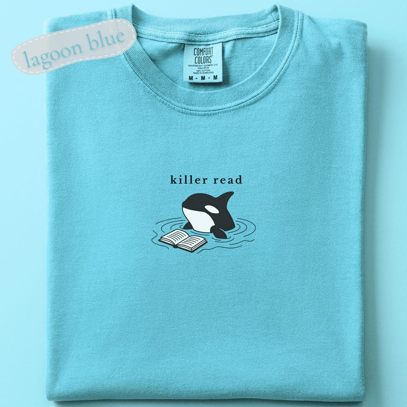 Camiseta bordada Killer Read Orca, camiseta para amantes de los libros con temática oceánica, colores cómodos, regalo para lectores de playa, camiseta playera para amantes de los libros, camiseta BookTok imagen 9