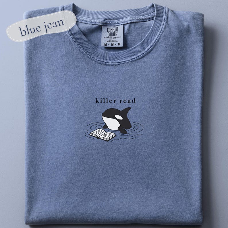Camiseta bordada Killer Read Orca, camiseta para amantes de los libros con temática oceánica, colores cómodos, regalo para lectores de playa, camiseta playera para amantes de los libros, camiseta BookTok imagen 11