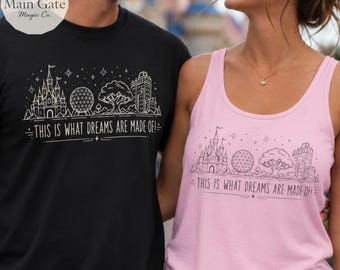 Camiseta Comfort Colors "De qué están hechos los sueños", camisetas a juego para parejas de Disney, camiseta sin mangas para adultos de Disney, camiseta de vacaciones para parejas