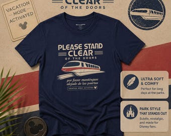 Camiseta "Monorraíl, por favor, manténgase alejado" de Comfort Colors, camiseta "Modo vacaciones activado", camiseta inspirada en los parques de Disney.