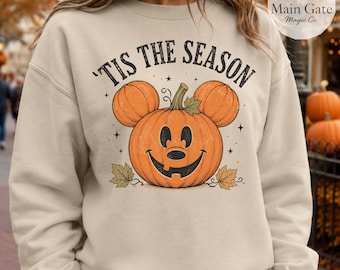 Sudadera de Halloween "Tis The Season", Sudadera de Halloween "Calabaza y Ratón", Camiseta de parque temático, Sudadera de cuello redondo "Spooky Season", Sudadera de calabaza de otoño