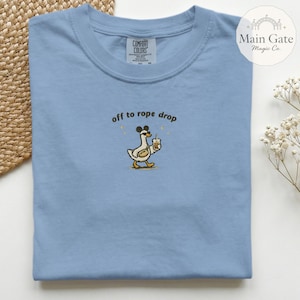 Camiseta bordada Off To Rope Drop Comfort Colors, camiseta Disney para adultos, camiseta bordada de parque temático, camiseta para el día en el parque, regalo inspirado en Disney