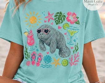 Comfort Colors Funny Manatee Shirt, Coastal Cowgril Manatee Tank Top, Beach Vibes Nautical T-shirt, Summer Vacation Gift, Summer Girls Trip