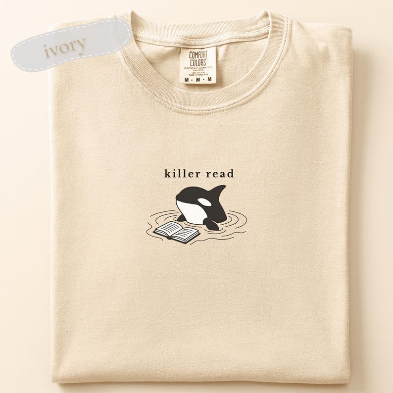Camiseta bordada Killer Read Orca, camiseta para amantes de los libros con temática oceánica, colores cómodos, regalo para lectores de playa, camiseta playera para amantes de los libros, camiseta BookTok imagen 3