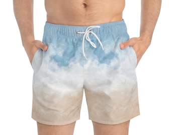 Bañador con estampado de nubes y acuarela en la playa / Estampado integral de cielo y arena