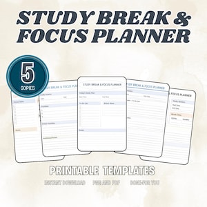 Deep Work Focus Tracker PDF PNG Pomodoro Study Break Planner Time Management Tool Academic Productivity Guide Wellness Success Map Digital