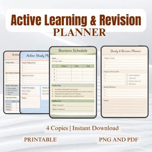 Professional Active Recall Revision Planner PDF PNG Study Strategy Guide Spaced Repetition Exam Success Map Student Productivity Tool Print
