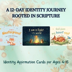 Christian Affirmation Cards for Kids Ages 4-6 | Printable Scripture Devotional Deck | Faith Based Bible Verse Cards | Woodland Animals