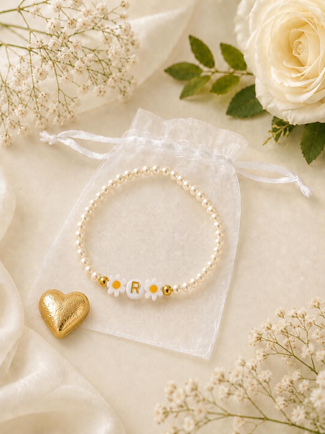 Personalised Handmade Daisy Flower girl Initial Bracelet