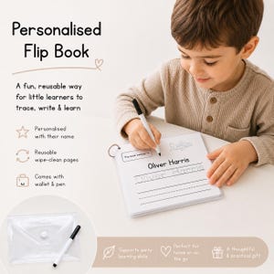 May include: A personalised flip book with the name "Oliver Harris" written on the page. The book is white with black text and includes a clear wallet and pen. The text on the image says "Personalised Flip Book".