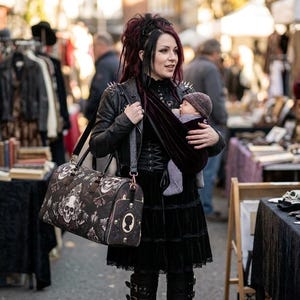 Skull Damask Faux Leather Travel Bag | Gothic Skull Weekender bag baby nursery Alternative mom