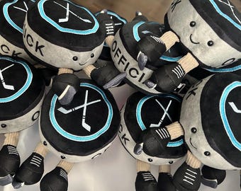 Soft Hockey Puck Plush Toy, Desk Buddy, Keychain Charm, Hockey Player Gift