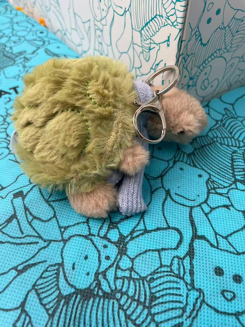 Jellycat Timmy Turtle Bag Charm | Grumpy Plush Keychain With Blue Scarf ...
