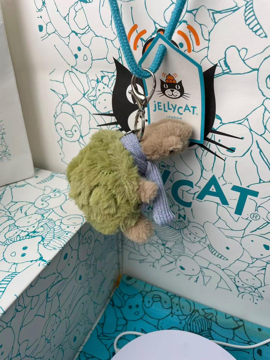 Jellycat Timmy Turtle Bag Charm | Grumpy Plush Keychain With Blue Scarf ...