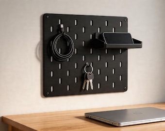 Modułowy panel perforowany | Organizer ścienny kompatybilny z IKEA Skadis | Uchwyt na biurko gamingowe z pojedynczą płytką | Matowa czerń, druk 3D