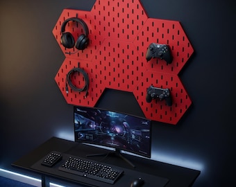 SKADIS Compatible Hexagonal Pegboard Tile | Modular Gaming Wall Organizer | Desk Setup | 3D Printed Matte Black PETG