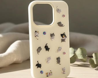 Cartoon Cat Silicone iPhone Case, Kawaii Animal Protective Cover (iPhone 11-16)