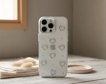 Clear Glitter Heart Epoxy iPhone Case, Korean Style Love Phone Cover